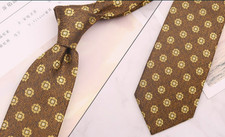 New Classic Polka Dot Brown Gold JACQUARD WOVEN 100 Silk Men's Necktie Tie