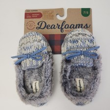 Dearfoams Slippers Youth Memory Foam Skid Resistant Girl 7/8 Gray Blue Cozy NEW