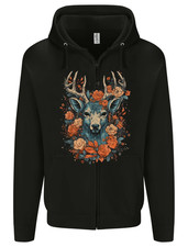 A Fantasy Deer With Flowers Mens Zip Up Hoodie