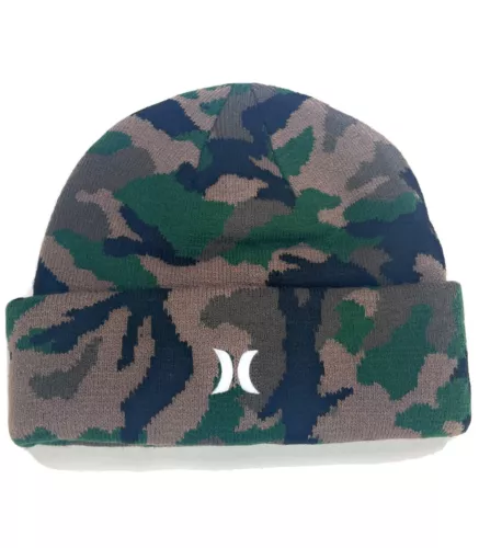 HURLEY Icon Camouflage Cuffed Beanie Winter Hat Army Camo Green Men's One Size