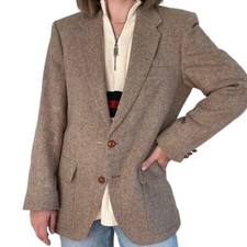 Farah Tan Brown Wool Herringbone Equestrian Preppy Sport Coat Blazer 40R