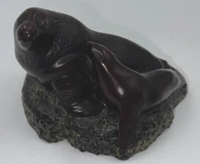 Vintage Boma Carved Seal Lion And Pup On A Rock Figurine Canada