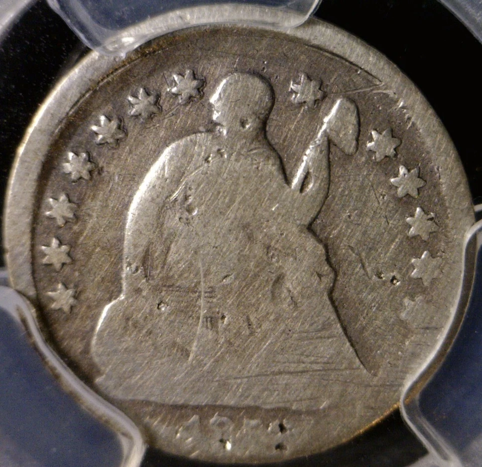1858o ERROR PCGS G Details BROADSTRUCK OFF CENTER Seated Half Dime RARE Coin  NR - Image 2 of 4