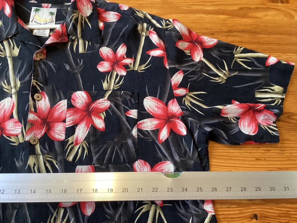 Camisa Hawaiana Banana Cabana Talla XXL 100% Seda Para Hombre Floral Abotonada De Colección Foto 3 de 4