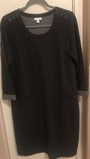 J. Jill Womens Gray Long Sleeve Dress Sz S Front Pockets Flip-Up Contrast Sleeve