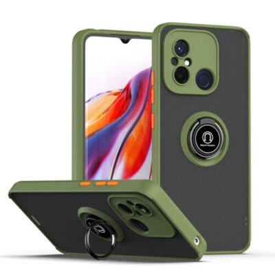Hot For Xiaomi Redmi 12C Black Luxury Shockproof Hybrid Armor Ring Holder Case