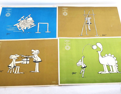 Set 4 Vintage B.C. COMICS ON One Side and Historical Olympics Place Mats