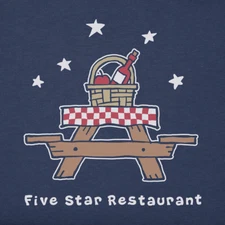 NWT Women's Life is Good 5 Star Restaurant Picnic Basket Blue SS Crusher Tee