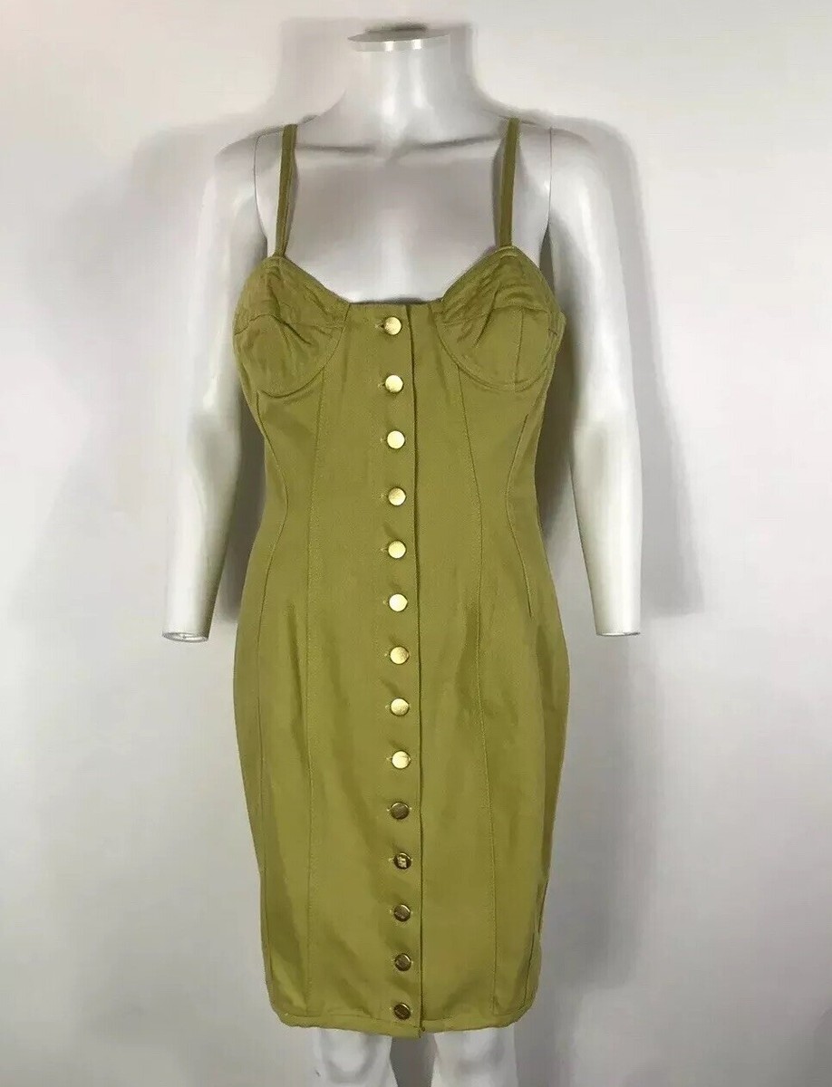 Vtg Jean Paul Gaultier Yellow Green Denim Corset Dress M | eBay