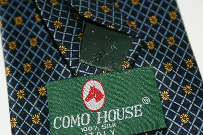 Como House Italy Men's  All Over Print Necktie Men s 100% Silk Casual Blue Tie