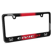 Honda Civic Si Red Racing Stripe Black Real Carbon Fiber License Plate Frame