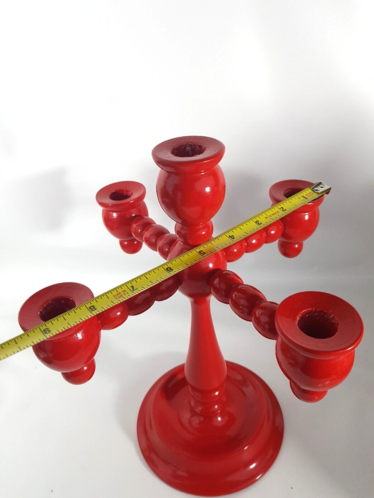Scandinavian Lacquer 5 Candle Holder Candelabra 11 in Tall Wood Ball Swedish