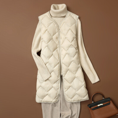 Womens Down Jacket Sleeveless Vest Mid Long Coats Waistcoat Ultra light Outwears