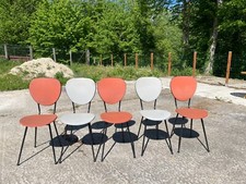 Lot de 5 chaise en fer forgé/bois/skaï 1950-60