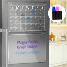 2X Acrylic Clear Magnetic Refrigerator Calendar Weekly/Monthly Dry Erase Board