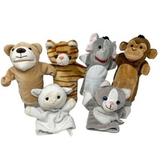 Lot 6 Hand Puppets Tiger, Lion, Cat, Sheep, Elephant, Gorilla Different Brands