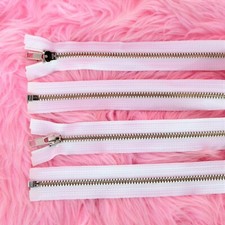 YKK Heavy Duty White Metal Jacket Zipper Sewing 2 pieces 21.5" 22" 22.5" 23"