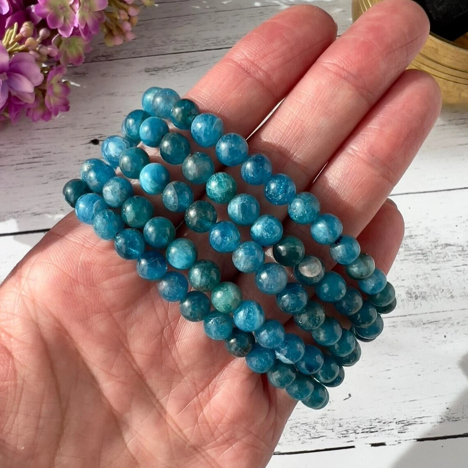 Wholesale 5 Pcs Natural Apatite 6mm 6.5" Crystal Healing Stretch Bracelet - Image 3 of 4