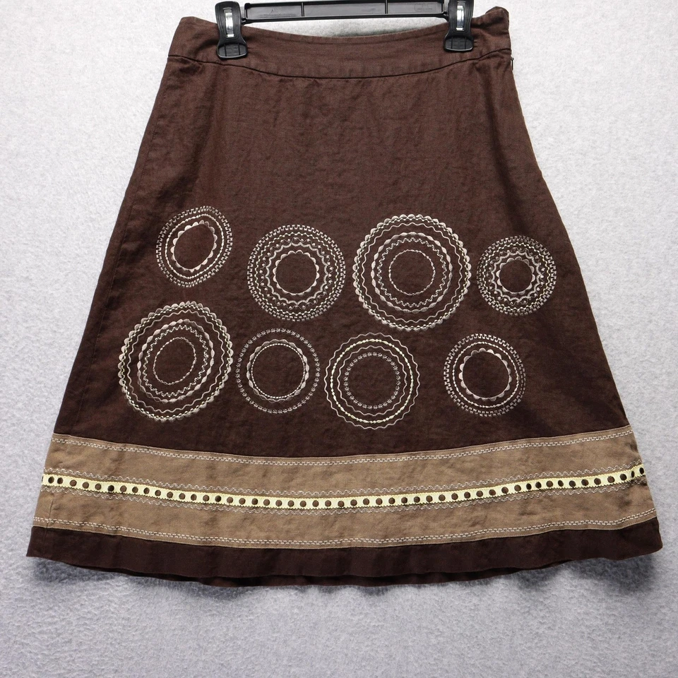 Falda Talbots Mujer 6 Marrón Bordado Lino Boho Oficina Retro Línea A Forrada Foto 2 de 4