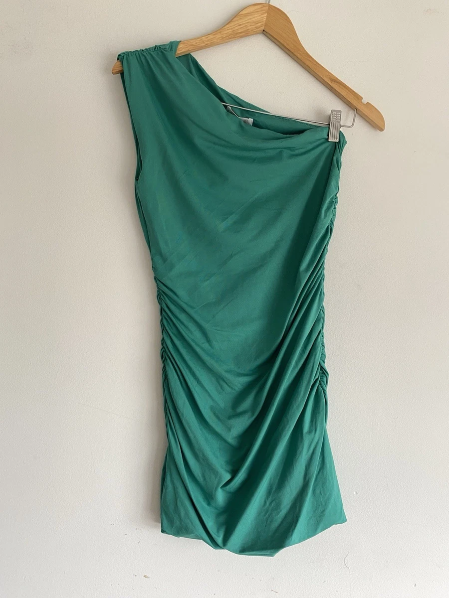 kookai one shoulder dress Hire Daiquiri Green Alpha Rouched Mini Dress | Kookai