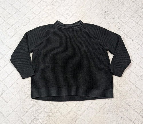 Jenni Kayne Sweater Womens L Black Oversized Cotton Fisherman Chunky Knit