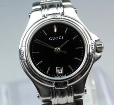 *Near MINT* Vintage GUCCI 9040L Silver Black Dial 25mm Ladies Quartz Watch JAPAN