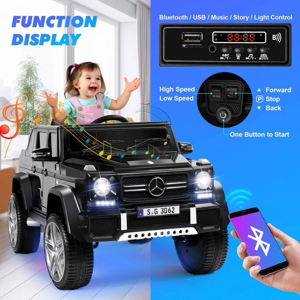 JOYLDIAS Negro Eléctrico 12V Batería Niños Paseo en Coche Camión Juguete Regalo con Control Remoto, MP3 Foto 4 de 4