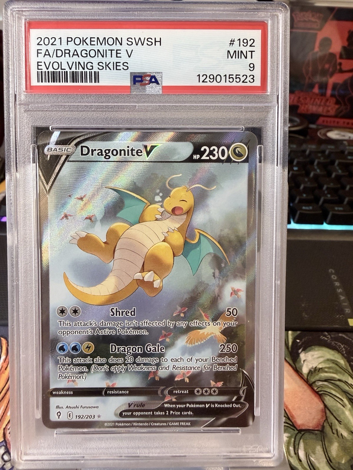 Pokemon 2021 Dragonite V 192/203 Alt Art Evolving Skies PSA 9