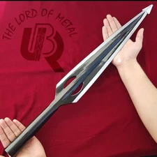 UBR CUSTOM HANDMADE HIGH CARBON STEEL HUNTING SPEAR HEAD WITH LEATHER SHEATH