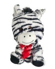 Zebra Plush Toy Red Bow Soft Striped 8.5" Stuffed Animal Valentines Love Zoo