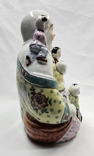 Vintage Chinese Porcelain Large Laughing Buddha w/ Children Statue Figurine 13" - Bild 6 von 13