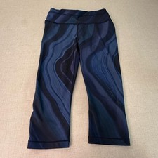 Athleta Accelerate Geode Crop Leggings Blue Black Marble Print Small RN54023