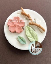 Flower, leaves, stem silicone mold, 4 cavities