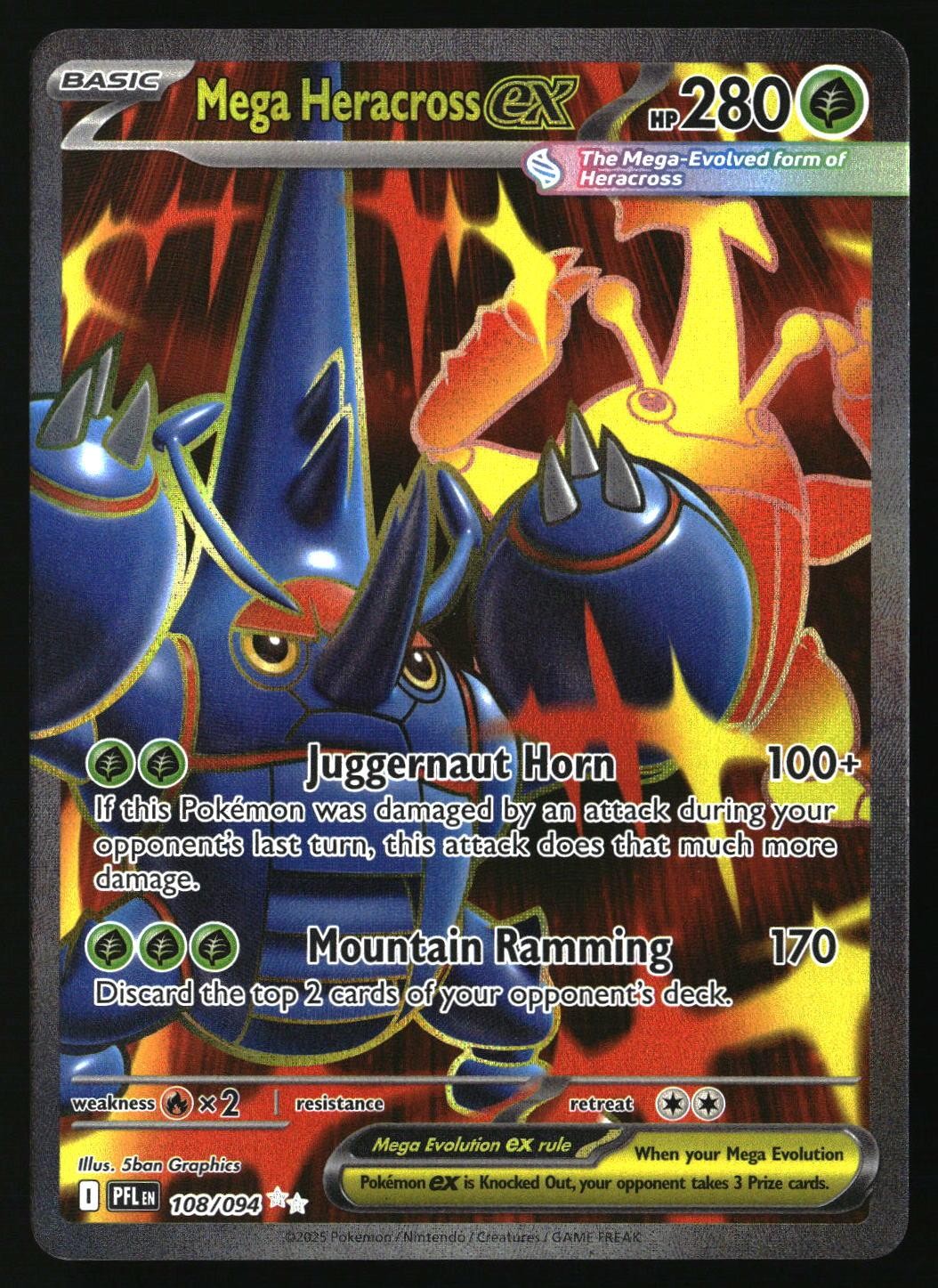 MEGA HERACROSS EX 108/094 ULTRA RARE PHANTASMAL FLAMES POKEMON HOLO NEAR MINT