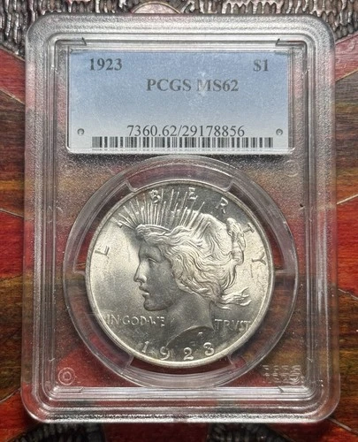 1923 Silver Peace Dollar PCGS MS63 Blast White BU Gem Attractive Coin .99c NR