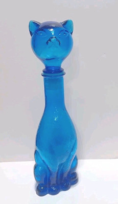 Vintage Italy MCM Empoli Blue Glass Cat Decanter | eBay
