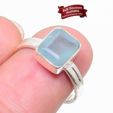 Aquamarine Stone Sterling Silver Artisan Statement Sister Ring Jewelry Size 8