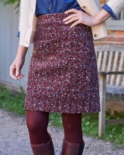 EUC Women's WoolOvers Burgundy Floral Cord Knee Length Straight Skirt Size 14