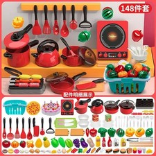 Kids Toys Pretend Play Red Kitchen Toys Simulation Food Cooking Girl's Boys Educ