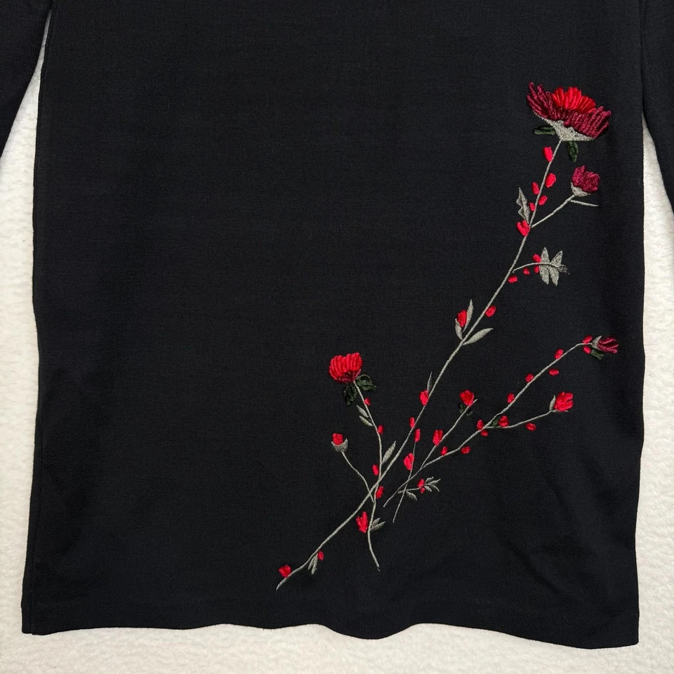 Vestido pequeño Carole para mujer XL negro floral bordado mezcla de lana manga larga Foto 4 de 4