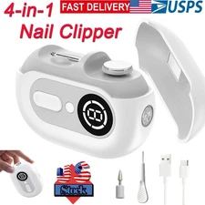4 in 1 Electric Nail Clippers Automatic Thick Nails Trimmer LED Light Dual Speed