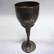 Vintage Silver Plated Chalice Goblet Ornate Grape Vine Stem Decorative Wine Cup