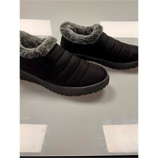 Minnetonka Faux Fur Lined Slip On Slippers Black Women's Size 9 Outdoor Sole