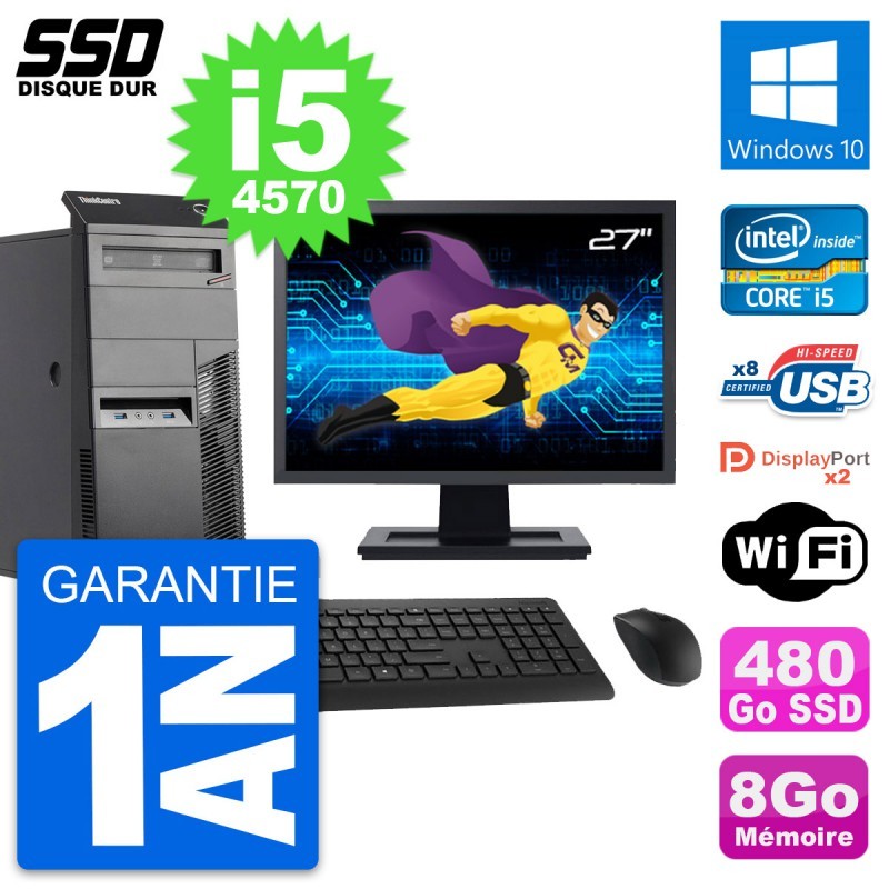 PC Tour Lenovo M83 Ecran 27" Intel i5-4570 RAM 8Go SSD 480Go Windows 10 Wifi