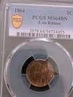 1864 "L" Indian Head Cent Penny *L on RIBBON* Bronze 1c PCGS MS64 BN Woody  666