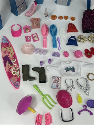 Vtg-Now Barbie Doll Lot 969 Rotary Dial Phone Caboodles Dress Desk Fridge Beach