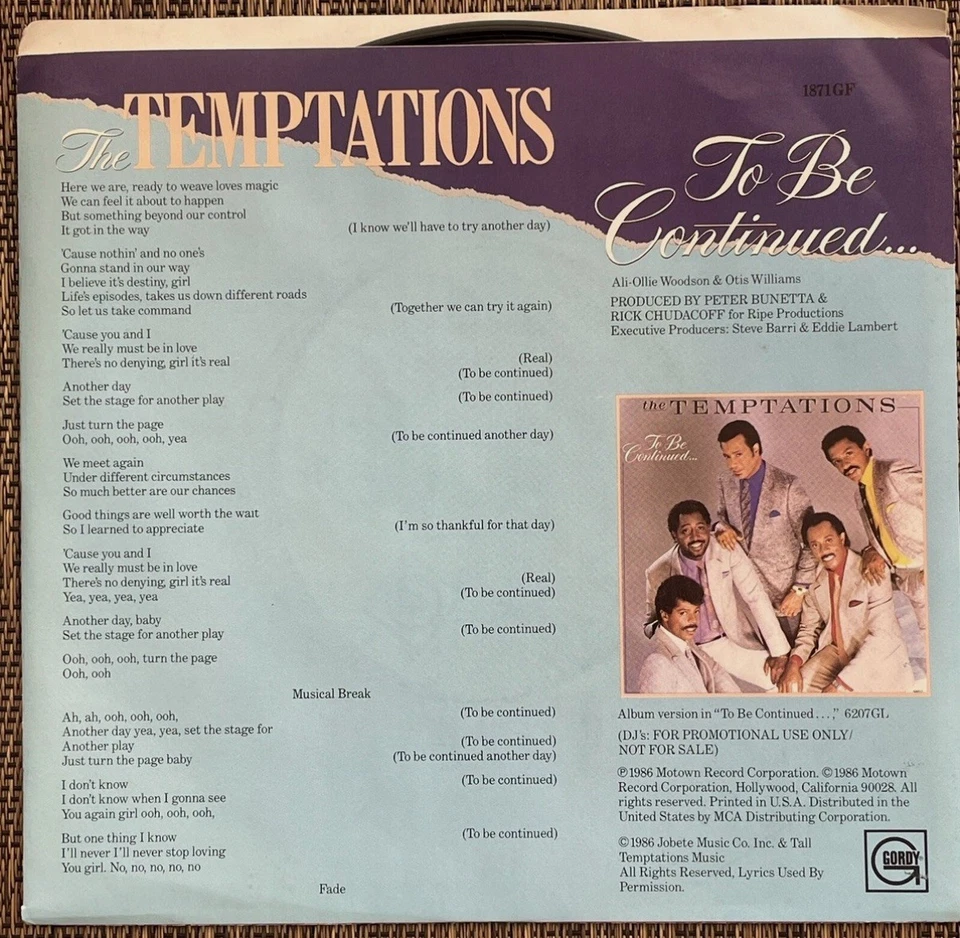 The Temptations - To Be Continued / To Be Continued - Gordy 1871 GF - Promo M PS - Image 2 of 4