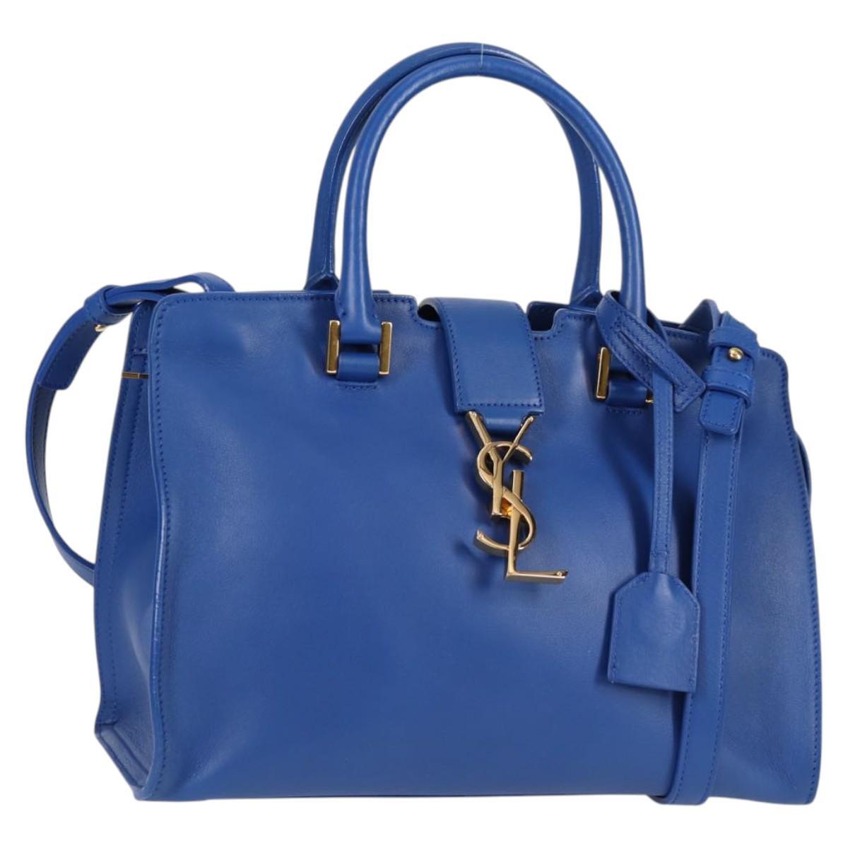 SAINT LAURENT Borsa a mano Baby Kabas in pelle 2 vie blu oro Auth 123590AM