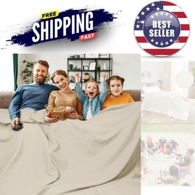 Oversized Cotton Waffle Weave Blanket 120x120 Breathable Snag-Resistant
