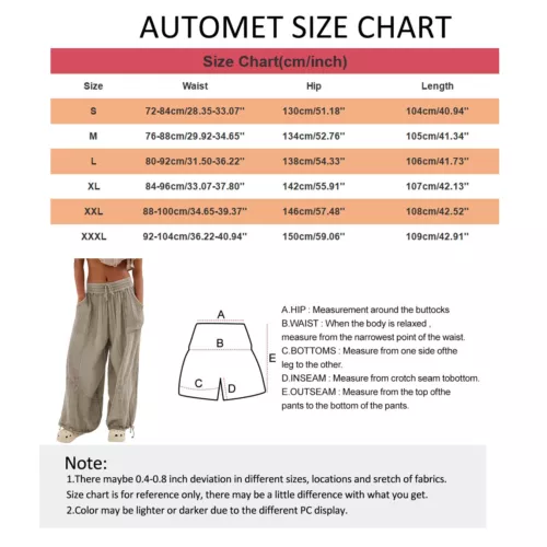 Women's Cargo Pants Baggy Wide Leg Loose High Waist Pockets Sweatpants Trousers - Picture 30 of 48